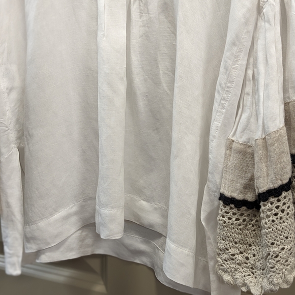 Nema Resort Wear-White Tunic Mandarin Collar Crochet Bell Sleeves- Size S - Picture 11 of 17